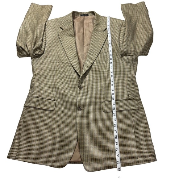 Ralph Lauren Chaps 100% Silk Tan Houndstooth Print Suit Jacket Sz 42L Blazer - Picture 11 of 14